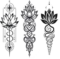 four different tattoo designs on white background