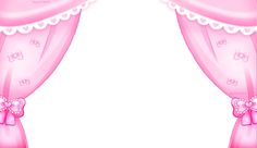 a pink curtain with bows and hearts on the top is in front of a white background