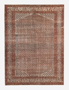 an antique persian rug with red and beige colors, on a white background in the middle