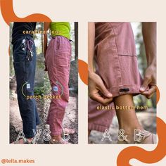 two images showing the different types of pants and how they are used to wear them