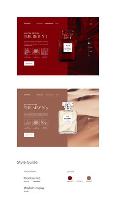 an image of a website design for perfume brand, the red 3's by style guide