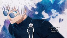 an anime character with white hair and blue eyes is staring at the camera while wearing a black outfit