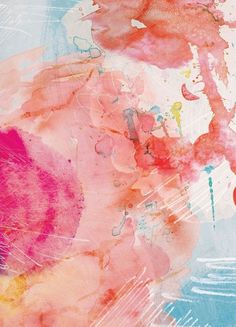 an abstract painting with pink and blue colors