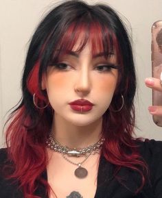 Red Halo Hair, Halo Hair Colors, Red Hair Streaks, Short Dyed Hair, Split Dyed Hair, Peekaboo Hair, Red Hair Inspo, Dyed Hair Inspiration