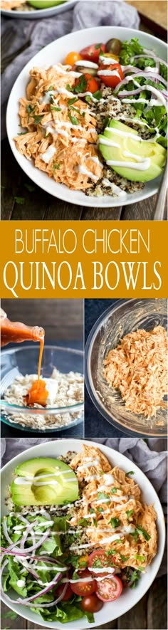 the buffalo chicken quinoa bowls are ready to be eaten