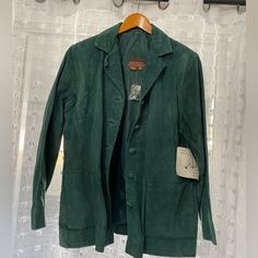 Nwt Stan Herman Studio Suede Leather Coat Jacket Sz Xl Lined Green Long Sleeve Leather Jacket Casual Style, Casual Green Long Sleeve Leather Jacket, Green Leather Jacket With Pockets For Work, Green Leather Jacket For Work With Long Sleeves, Casual Green Leather Jacket For Work, Green Fall Sport Coat With Button Closure, Green Sport Coat With Button Closure For Fall, Green Sport Coat For Fall, Leather Coat Jacket