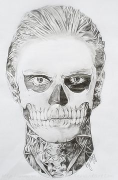 a drawing of a man with tattoos on his face