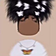 an animated image of a person with black hair and feathers on their head, wearing a white t - shirt