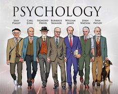 a group of men standing next to each other in front of a sign that says psychology