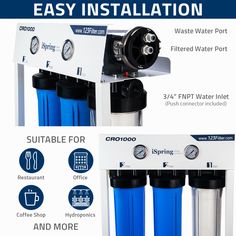 two water filtrators with instructions on how to set up them for use