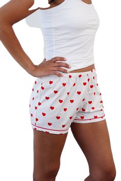 These great shorts make lounging and sleeping so much more enjoyable! A New York City room mate introduced our founder to wearing actual pajamas and she hasn't looked back since! 100% Cotton Sateen Elastic waistband Heart Shorts, Room Mate, Sleep Shorts, White Heart, Heart Patterns, Patterned Shorts, Looking Back, York City, New York City