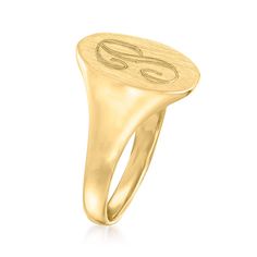 14kt Yellow Gold Single Initial Oval Signet Ring | Ross-Simons Classic Oval Engraved Ring With Hallmarks, Oval 14k Gold Signet Ring With Initials, Oval Signet Ring With Initials For Formal Occasions, Fine Jewelry Oval Signet Ring With Initials, Formal Oval Signet Ring With Initials, Formal Signet Ring With Initials, Classic 14k Stamped Oval Initial Ring, Classic Oval Signet Ring With Initials, Classic Oval Initial Ring Stamped 14k