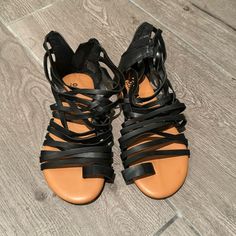 Brand New, Never Been Worn Black Gladiator Sandals Casual Black Strappy Sandals, Casual Strapped Synthetic Sandals, Black Strapped Adjustable Sandals, Black Adjustable Strapped Sandals, Black Strappy Synthetic Sandals, Old Navy Flip Flops, Old Navy Toddler Girl, Lace Up Gladiator Sandals, Double Strap Sandals