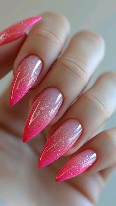 Ombre Nails Bright, Sunset Ombre Nails, Nail Art Designs Pink, Ombre Nails Pink, Summer Ombre Nails, Pink Nails Ideas, Acrylic Nails Pink, Nails Inspiration Pink, Red Ombre Nails