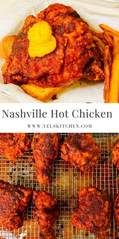 the nashville hot chicken is served with french fries