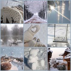 the collage shows many different scenes in winter