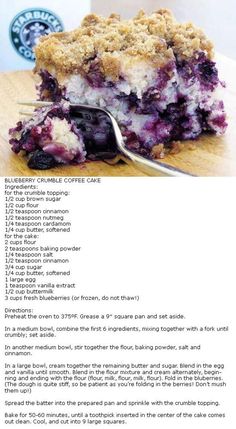 blueberry crumble cake recipe on a wooden table