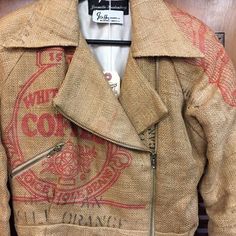 "Vintage 1980's Coffee Bean Sack Motorcycle Style Jacket. Tag Size Medium. Please check the measurements below. Very good condition. The label is \"Jeanette Kastenburg\". Original 1980's. Classic motorcycle jacket shape and style made from coffee bean burlap sack with a satin liner. 80's style padded shoulders and raglan cut sleeves. All Sales Final. Please ask any questions before purchase. Take a look at our Store for more Vintage Clothing - VintageOnHollywood. MEASUREMENTS Shoulder to Shoulde Asian Street Wear, Chimayo Jacket, Coffee Bean Sacks, Vintage Burlap, Coffee Bags, Burlap Sacks, Bespoke Clothing, Classic Motorcycle, Wardrobe Wishlist