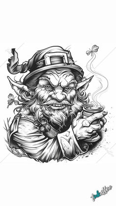 a drawing of an old man with a pipe