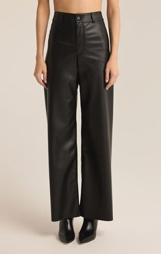 Step into effortless style with these high-rise, full-length pants crafted from midweight faux leather. Featuring a zip fly with button closure and back pockets, they offer a perfect blend of edge and sophistication for any look. Z SUPPLY Women's Rilynn Faux Leather Pant, Black, Extra Small Faux Leather Pant, Black Wide Leg Pants, Black Leather Pants, Leather Pant, Faux Leather Pants, Long Cardigan, Sweater Jacket, Denim Pants, Bottoms Pants