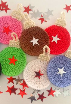 crocheted christmas ornaments with stars on them