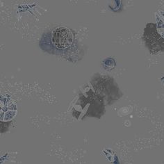 a space themed wallpaper with stars, planets and other things in blue on a gray background