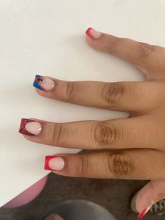 Really Cute Nail Ideas, Small Short Nails Acrylic Square, Spider Man Nail Designs Short, Blue Spiderman Nails, Nails For Basketball Players, Short Nails Spiderman, Spider Man Short Nails, Short Spider Man Nails