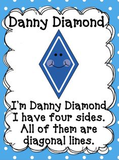 a blue diamond with white polka dots and the words i'm damny diamond have four sides all of them are diagonal lines