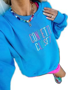 Casual Light Blue Sweatshirt With Letter Print, Trendy Light Blue Fall Sweatshirt, Trendy Light Blue Sweatshirt For Fall, Trendy Blue Long Sleeve Sweatshirt, Trendy Blue Sweatshirt For Fall, Light Blue Letter Print Sweatshirt For Fall, Cute Blue Spring Sweater, Trendy Light Blue Sweatshirt For Spring, Light Blue Long Sleeve Sweatshirt For Spring