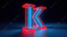 the letter k is illuminated with neon blue and red lights on a dark background 3d rendering