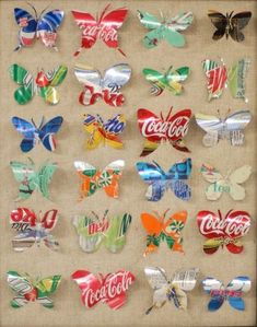 a collage of coca cola butterflies