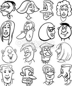 black and white cartoon faces with different expressions stock illustration, people drawing, character design references,