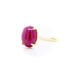 A modern oval red ruby in our minimal solid 14k yellow gold solitaire setting. This ring is a durable alternative engagement ring or a unique birthday gift for July babies. genuine Ruby approximately 2 carat 9 x 7 mm, oval cabochon Red, colors vary Opaque, clarity varies ♥ Ready to ship in 14k yellow gold size 5. Sizing available, message us for details Made in Los Angeles, CA. Modern Oval Ruby Ring In Gold, Modern Gold Oval Ruby Ring, Modern Oval Gold Ruby Ring, Red Ruby Oval Cabochon Ring In 14k Gold, Oval Cabochon Red Ruby Ring In 14k Gold, Oval Cabochon Ruby Ring In Yellow Gold, Oval Cabochon Ruby Ring Gift, Oval Solitaire Ruby Ring, Oval Cabochon Ruby Ring For Anniversary