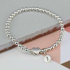 Silver Initial Charms, Jasper Bead Bracelet, Silver Heart Bracelet, Sterling Silver Bead Bracelet, Silver Bead Bracelet, Silver Bead, Special Birthday, Initial Charm, Bracelet Silver