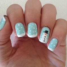 Winter Nail Art Simple, Snowmen Nails Design, Cute Snowman Nails, Snow Man Nail Art, Kids Winter Nails, Holiday Nails For Kids, Blue Snowman Nails, Snowman Acrylic Nails, Winter Nails For Kids