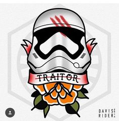 a star wars trooper helmet on top of an orange flower with the words,'trattor '