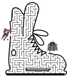 a shoe maze with a man on skis in the middle and a spider crawling out of it