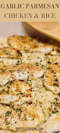 garlic parmesan chicken and rice on a plate