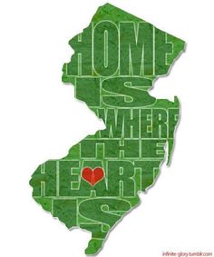 a map with the words home is where i'm art written in green and red