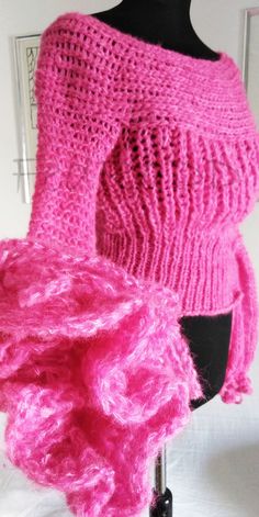 Pink Sweater,soft Yarn ,hand Knit ,long Puff Sleeve Sweater,unique Oval Neck Pullover,gentle on the Skin ,size S M L - Etsy Croatia