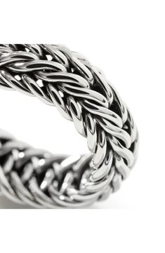 Handcrafted from sterling silver, this seamless ring is highlighted by an intricate chain. Sterling silver Imported John Hardy, Sterling Silver Bands, Chain Ring, Silver Band, Band Ring, Band Rings, Design Details, Ring Size, Wedding Rings