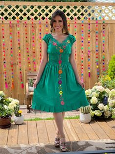 Floral Plunge Dress. Hand Embroidered Dress. Size S 2X. Mexican Embroidered Dress. Mexican Fiesta Dress. - Etsy Green V-neck Embroidered Dress For Spring, Fitted V-neck Embroidered Summer Dress, Spring Green Embroidered V-neck Dress, Fitted V-neck Embroidered Beach Dress, Green Embroidered Knee-length Dress, Casual Green Embroidered Dress With Embroidered Hem, Casual Green Embroidered Hem Dress, Casual Green Dress With Embroidered Hem, Green Embroidered Knee-length Summer Dress