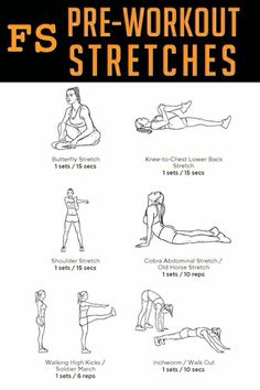 an exercise poster with instructions on how to do the f5 pre - workout stretches