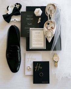 a black and white wedding suite with accessories