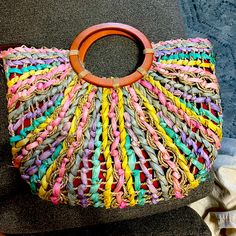 Patricia Nash Multi Color Straw Handbag W/Bright Pink Interior Lining 17.5 Inches Wide11 Inches Tall Nwot Artisan Multicolor Straw Bag, Multicolor Woven Bags For Festivals, Artisan Multicolor Handwoven Beach Bag, Multicolor Handwoven Beach Bag, Artisan Multicolor Straw Bag, Fair Trade, Straw Handbags, Pink Interior, Bright Pink, Straw