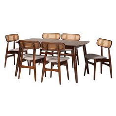 Baxton Studio Tarana Mid-Century Modern Finished Wood Dining Set Grey/Walnut Brown/Light Brown CS002C-Walnut/Light Grey-7PC Dining Set Mid Century Modern Fabric, Round Dining Set, Counter Height Dining Table, 7 Piece Dining Set, Dining Sets Modern, Baxton Studio, Modern Fabric, Dining Room Sets, Modern Dining