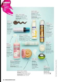 the contents of a beauty product displayed on a blue background with information about its ingredients