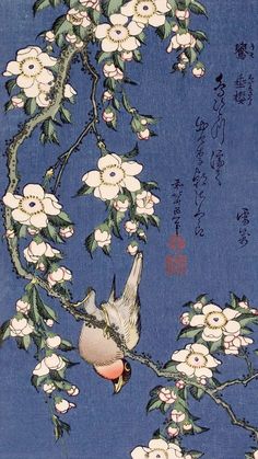 Japanese Art, Birds, Flowers, White, Art