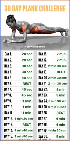 the 30 day plank challenge is shown with an image of a woman doing push ups