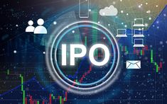 the word ipo is displayed in front of an abstract background with icons and symbols